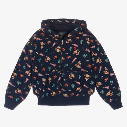 Ralph Lauren-Sweat à capuche bleu zippé en coton | Childrensalon Outlet