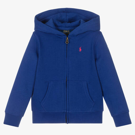 Polo Ralph Lauren-Girls Blue Cotton Zip-Up Top | Childrensalon Outlet
