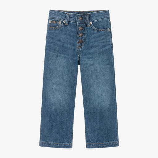 Ralph Lauren-Girls Blue Denim Wide Leg Crop Jeans | Childrensalon Outlet
