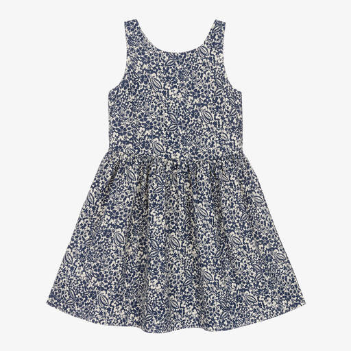 Ralph Lauren-Girls Blue Floral Cotton Dress | Childrensalon Outlet