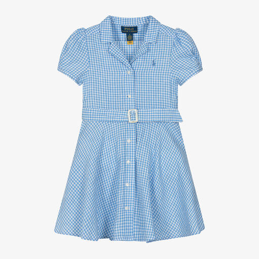Ralph Lauren-فستان كتان لون أزرق وأبيض | Childrensalon Outlet