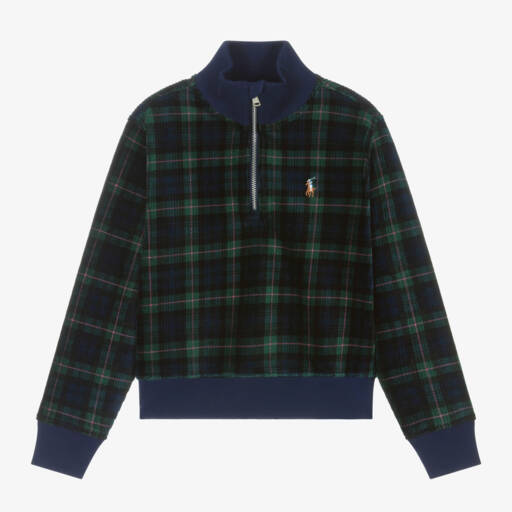 Ralph Lauren-Синий вельветовый топ на молнии в клеткудля девочек | Childrensalon Outlet
