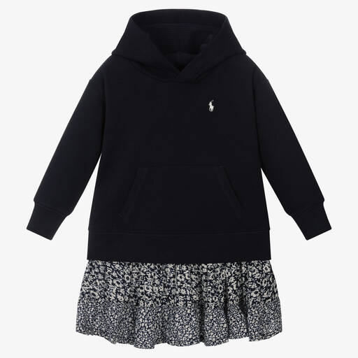 Polo Ralph Lauren-Girls Blue Hooded Sweatshirt Dress | Childrensalon Outlet