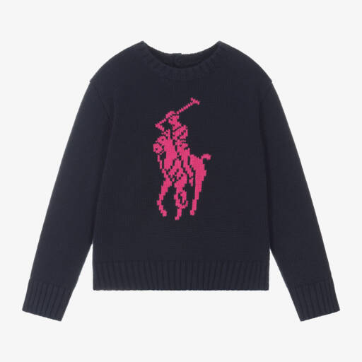Ralph Lauren-Girls Blue Knit Pony Jumper | Childrensalon Outlet