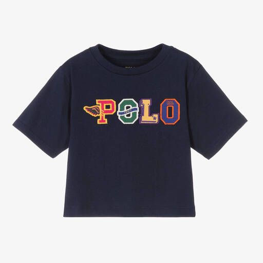Polo Ralph Lauren-تيشيرت قطن جيرسي لون كحلي للبنات | Childrensalon Outlet