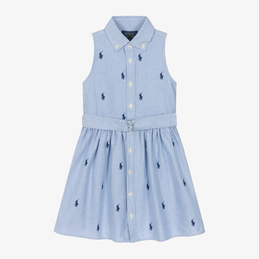 Ralph Lauren-Girls Blue Oxford Cotton Shirt Dress | Childrensalon Outlet
