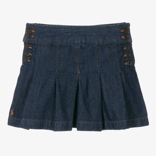 Ralph Lauren-Girls Blue Pleated Denim Skirt | Childrensalon Outlet