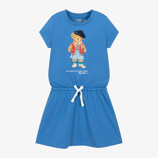 Ralph Lauren-Girls Blue Polo Bear Cotton Dress | Childrensalon Outlet