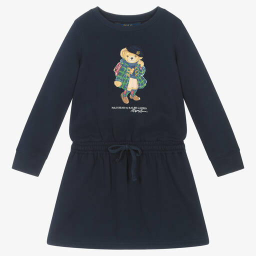 Ralph Lauren-Girls Blue Polo Bear Sweatshirt Dress | Childrensalon Outlet
