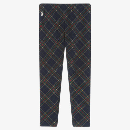 Ralph Lauren-Girls Blue Tartan Cotton Leggings | Childrensalon Outlet