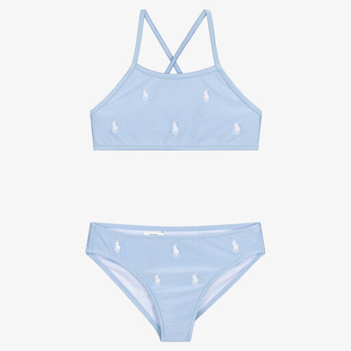 Polo Ralph Lauren-Girls Blue & White Logo Bikini | Childrensalon Outlet