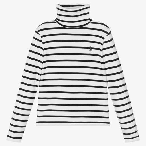 Polo Ralph Lauren-Girls Blue & White Striped Roll Neck Sweater | Childrensalon Outlet