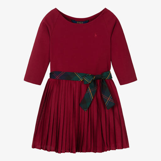 Ralph Lauren-Girls Burgundy Red Pleated Dress  | Childrensalon Outlet