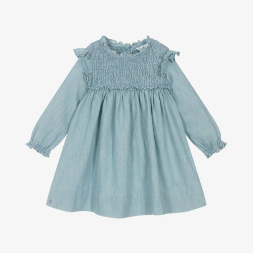 Ralph Lauren-فستان بكشكش شامبراي لون أزرق للمولودات | Childrensalon Outlet