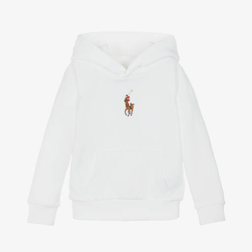 Ralph Lauren-هودي قطن لون أبيض للأولاد | Childrensalon Outlet