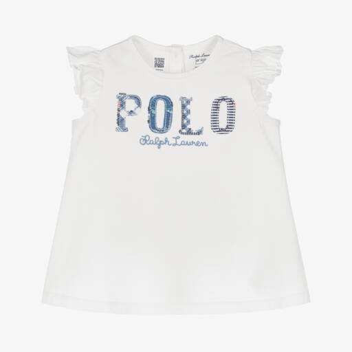 Ralph Lauren-Girls Cotton Ruffle Logo Top | Childrensalon Outlet