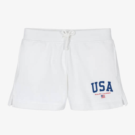 Ralph Lauren-Girls Cotton White Logo Shorts | Childrensalon Outlet