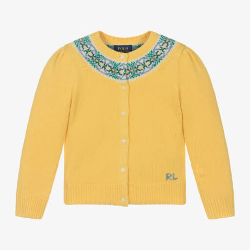 Ralph Lauren-Girls Fair Isle Yellow Knit Cardigan | Childrensalon Outlet