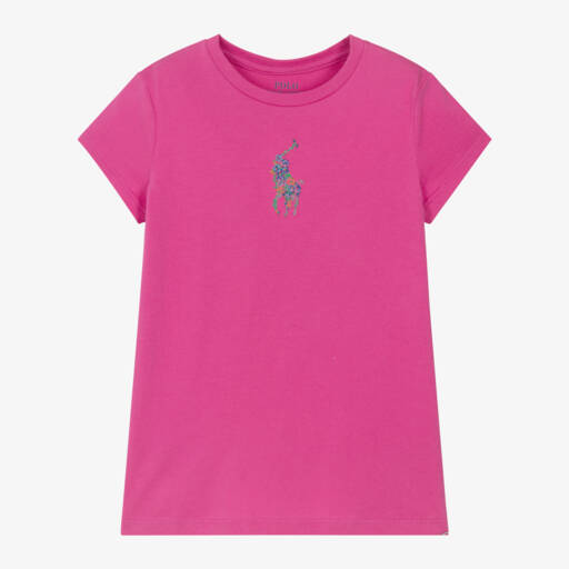 Ralph Lauren-Girls Floral Pony Pink Tee | Childrensalon Outlet