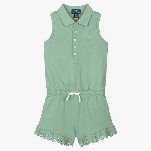 Polo Ralph Lauren-Combishort vert en coton fille | Childrensalon Outlet