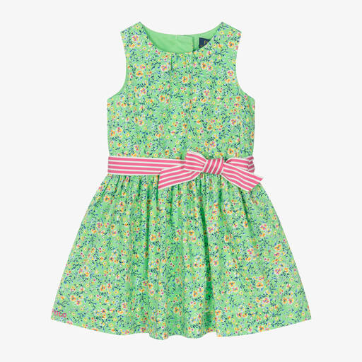 Ralph Lauren-Girls Green Floral Cotton Dress | Childrensalon Outlet