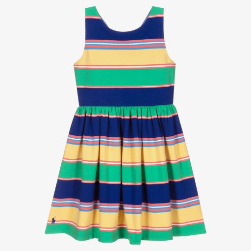 Polo Ralph Lauren-Grün gestreiftes Kleid für Mädchen | Childrensalon Outlet