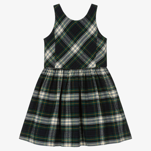 Поло Ralph Lauren-Зеленое платье в шотландскую клетку для девочек | Childrensalon Outlet