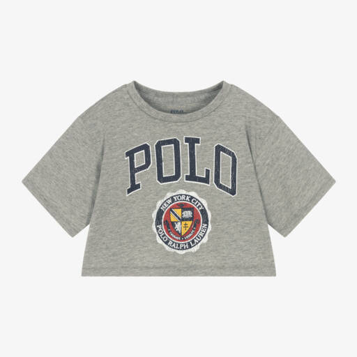 Ralph Lauren-Girls Grey Cotton Logo Tee | Childrensalon Outlet