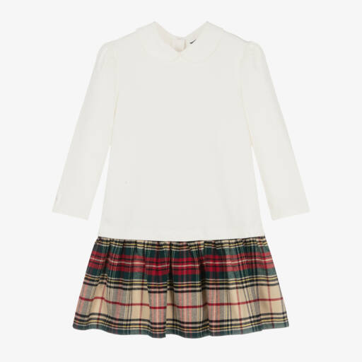 Ralph Lauren-فستان قطن تارتان لون عاجي | Childrensalon Outlet