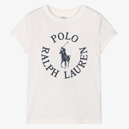 Ralph Lauren-Girls Ivory Cotton Big Pony T-Shirt | Childrensalon Outlet