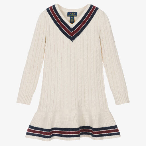 Ralph Lauren-Girls Ivory Cotton Cable-Knit Dress | Childrensalon Outlet