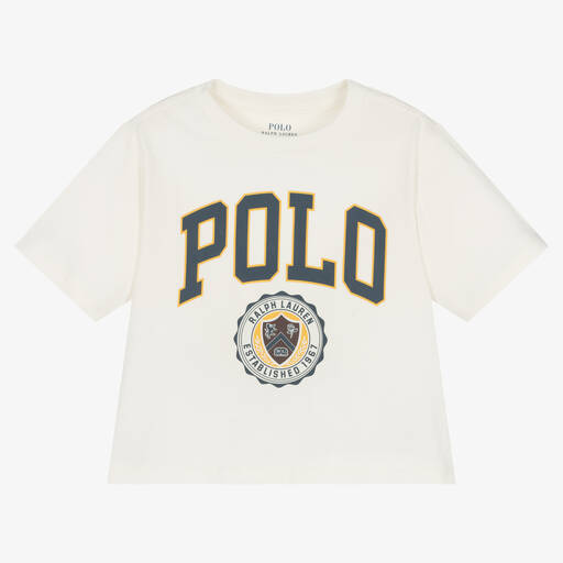 Ralph Lauren-Girls Ivory Cotton T-Shirt | Childrensalon Outlet