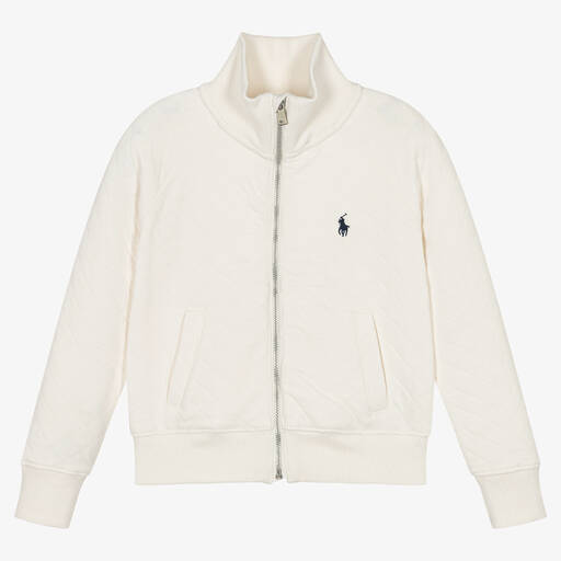 Ralph Lauren-توب بسحّاب قطن جيرسي لون عاجي للبنات | Childrensalon Outlet