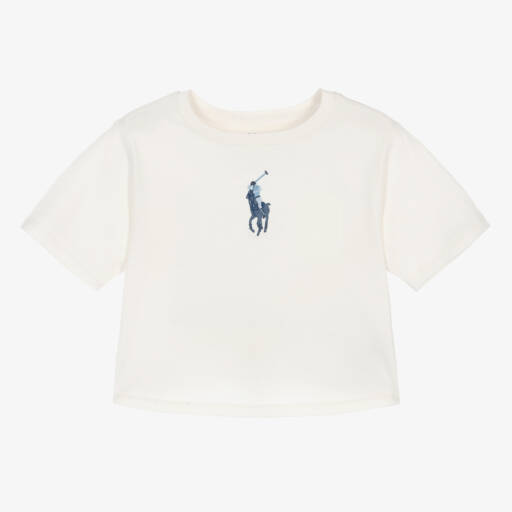 Ralph Lauren-تيشيرت بنقشة حصان قطن لون أبيض للبنات | Childrensalon Outlet