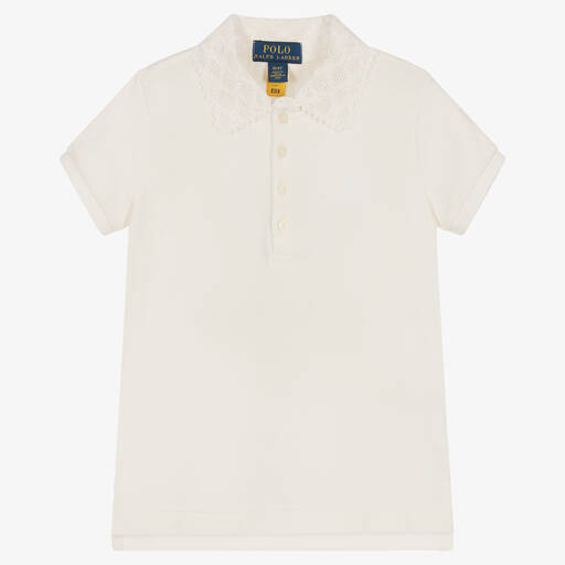 Ralph Lauren-Girls Ivory Lace Collar Polo Shirt | Childrensalon Outlet
