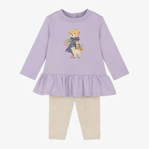 Ralph Lauren-Girls Lilac & Beige Bear Outfit | Childrensalon Outlet