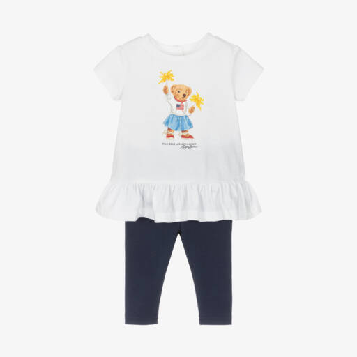 Ralph Lauren-طقم ليقنز أطفال بناتي قطن جيرسي لون أبيض و كحلي | Childrensalon Outlet