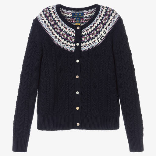 Polo Ralph Lauren-Girls Navy Blue Cardigan | Childrensalon Outlet