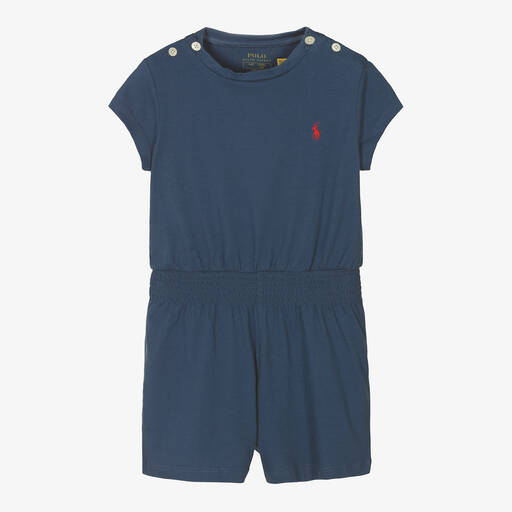 Polo Ralph Lauren-Girls Navy Blue Cotton Playsuit | Childrensalon Outlet