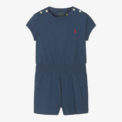 Polo Ralph Lauren-Girls Navy Blue Cotton Playsuit | Childrensalon Outlet