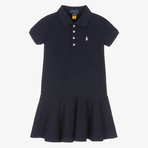 Ralph Lauren-فستان بولو قطن بيكيه لون كحلي | Childrensalon Outlet