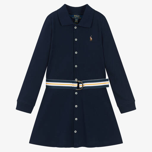 Ralph Lauren-Girls Navy Blue Cotton Shirt Dress | Childrensalon Outlet