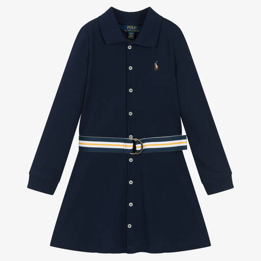Ralph Lauren-Синее хлопковое платье-рубашка | Childrensalon Outlet