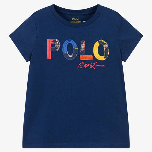Ralph Lauren-Girls Navy Blue Cotton T-Shirt | Childrensalon Outlet