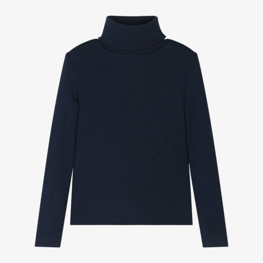 Ralph Lauren-Girls Navy Blue Roll Neck Shirt | Childrensalon Outlet