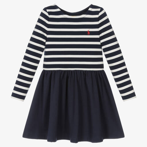Polo Ralph Lauren-Girls Navy Blue & White Stripe Dress | Childrensalon Outlet