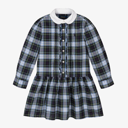 Ralph Lauren-فستان تارتان قطن لون كحلي | Childrensalon Outlet