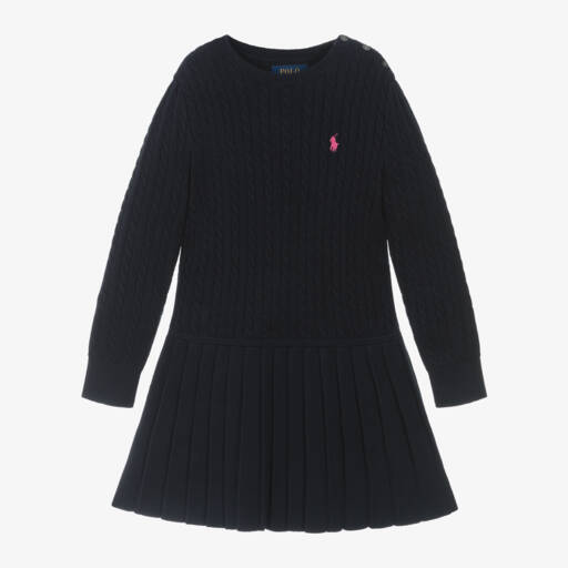 Ralph Lauren-فستان قطن محبوك لون كحلي | Childrensalon Outlet