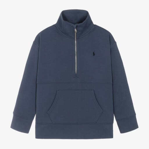 Ralph Lauren-Girls Navy Cotton Half-Zip Top | Childrensalon Outlet