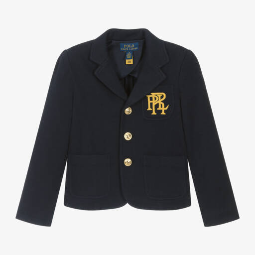 Ralph Lauren-Girls Navy Monogram Wool Blazer | Childrensalon Outlet
